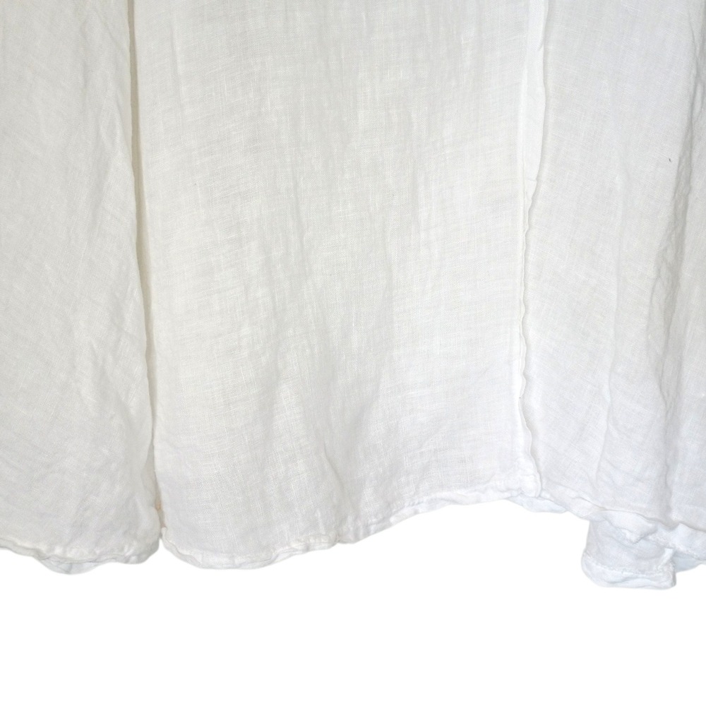 White Linen Wrap Midi Skirt Elastic Back Side Tie Coastal Minimalist Pocket - Picture 9 of 11